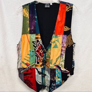 Vintage patchwork BoHo Hippie vest with pockets. Lined with cotton.a3 medium